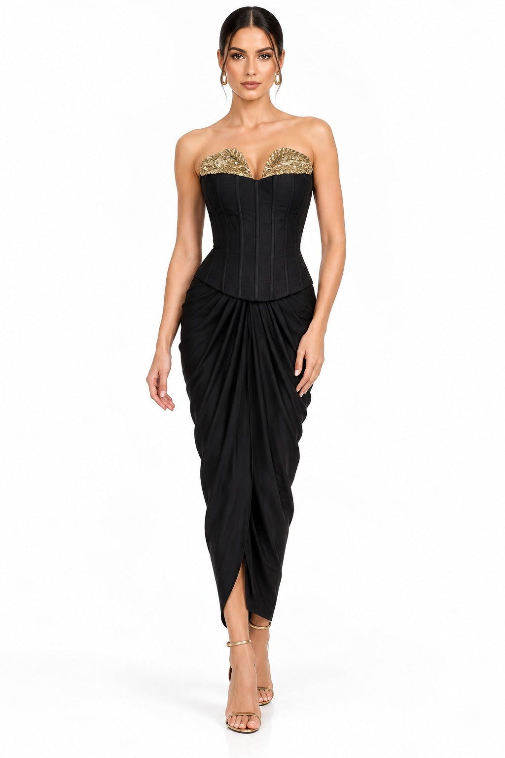 Noir Élan Gold Corset Skirt Set