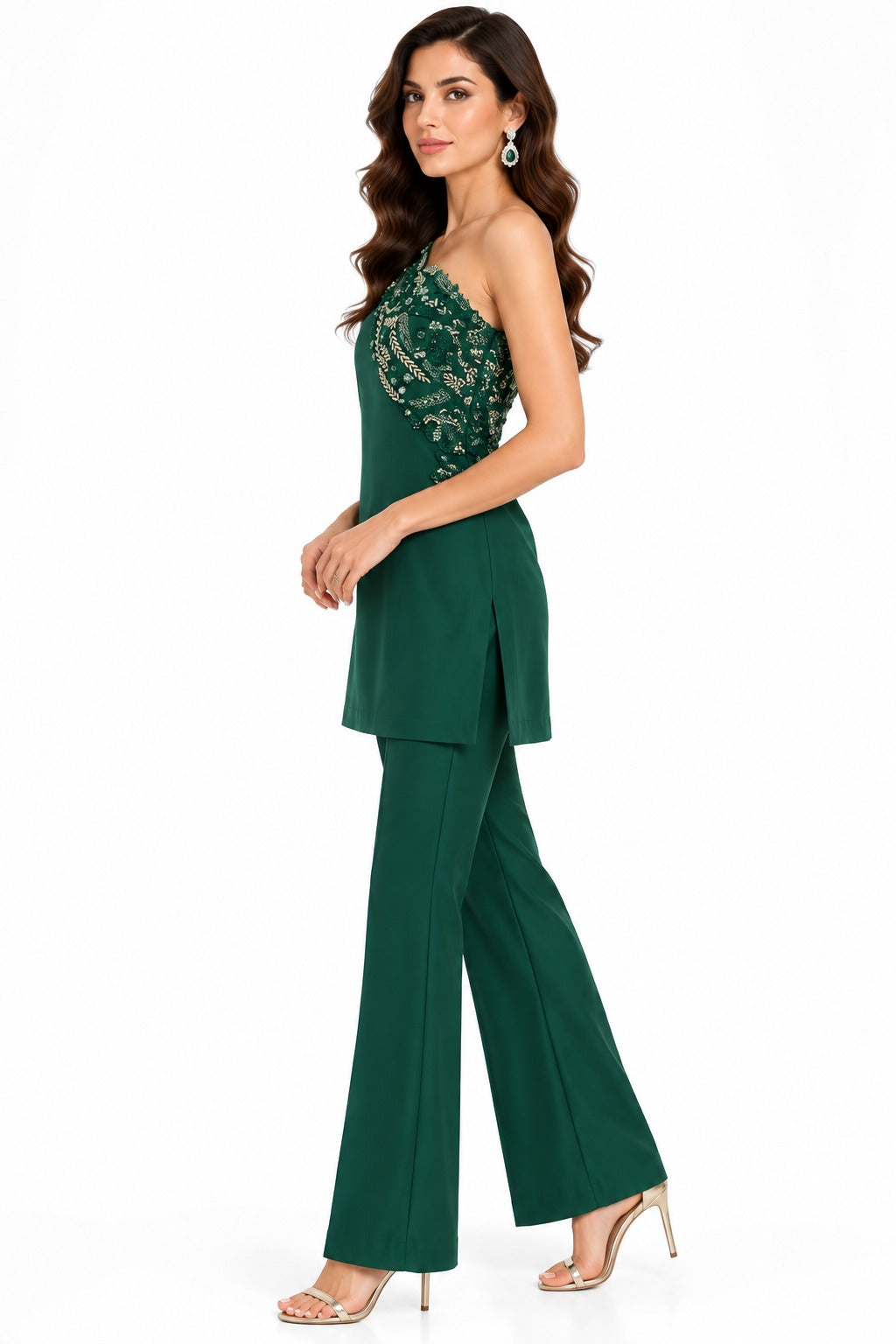 Emerald Royale Asymmetric Embellished Co-Ord Set