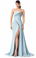 Icy Azure Draped Crystal Gown