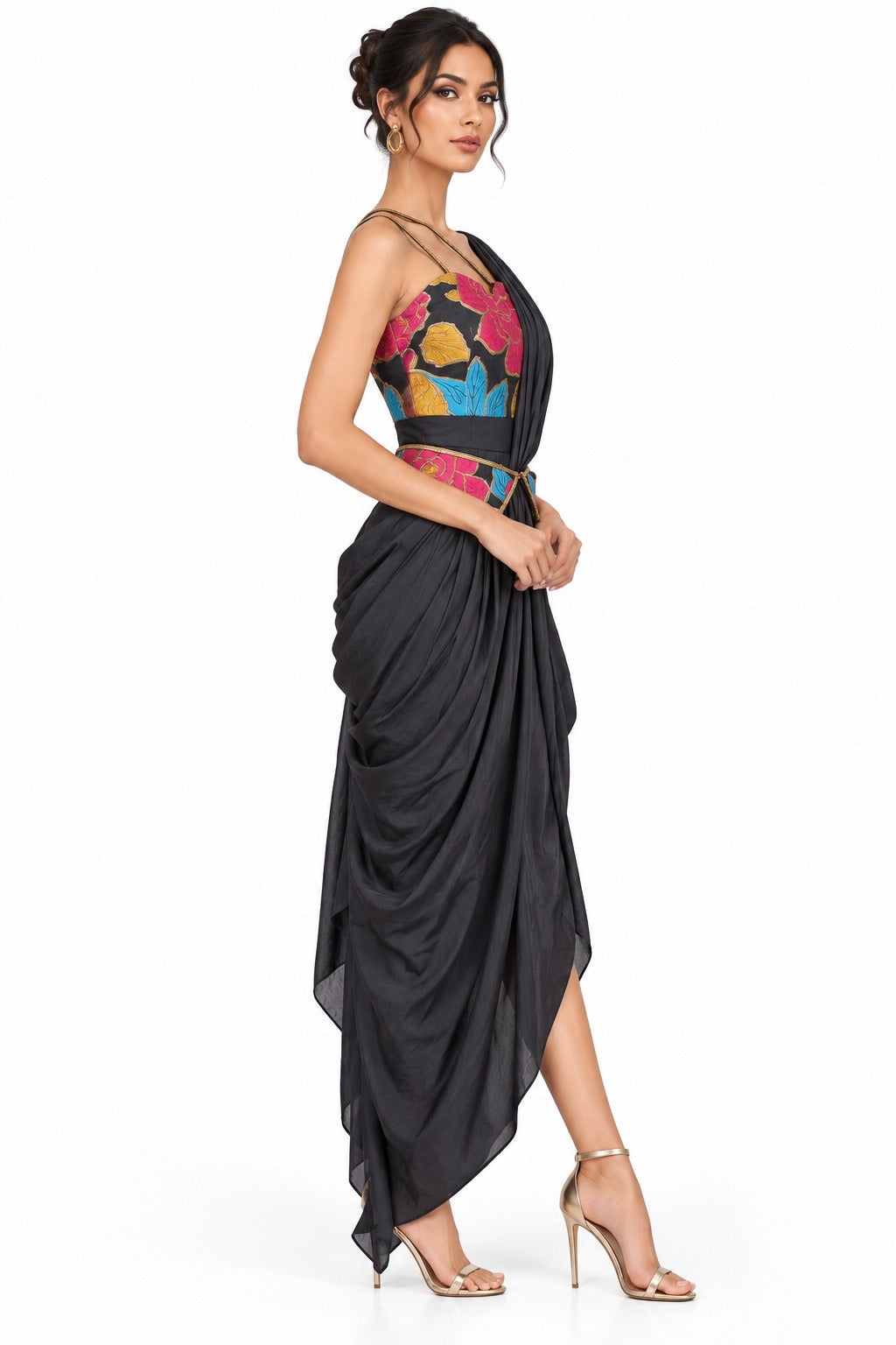 Midnight Bloom Draped Couture Set