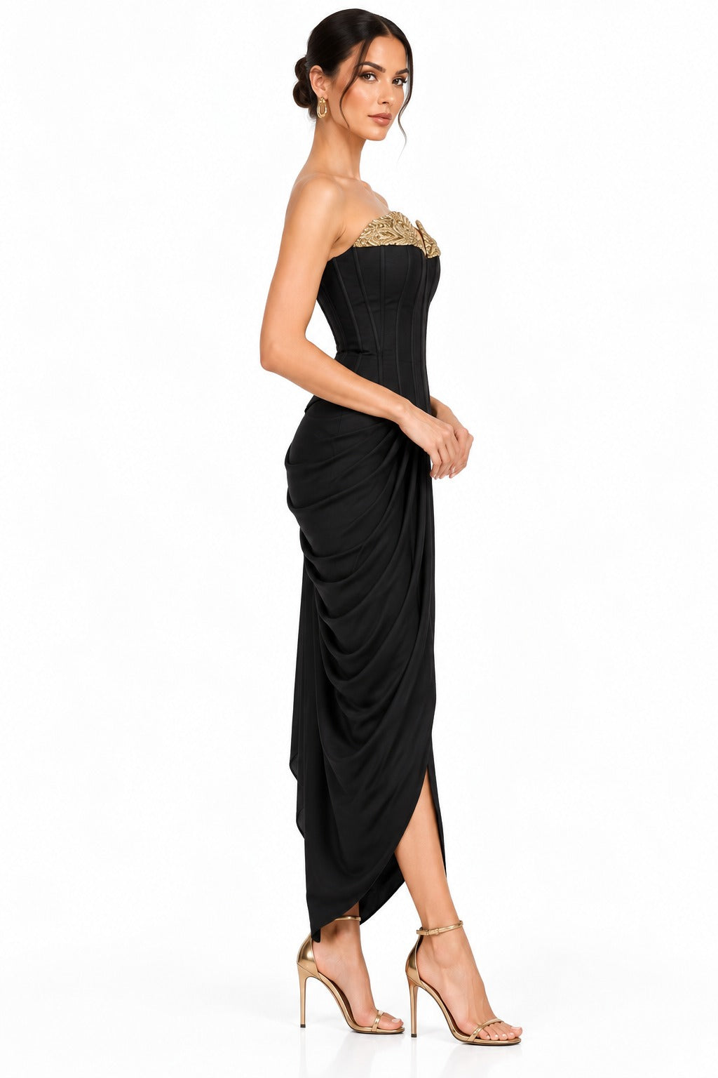 Noir Élan Gold Corset Skirt Set