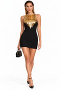 Noir Gold Fringe Mini Dress