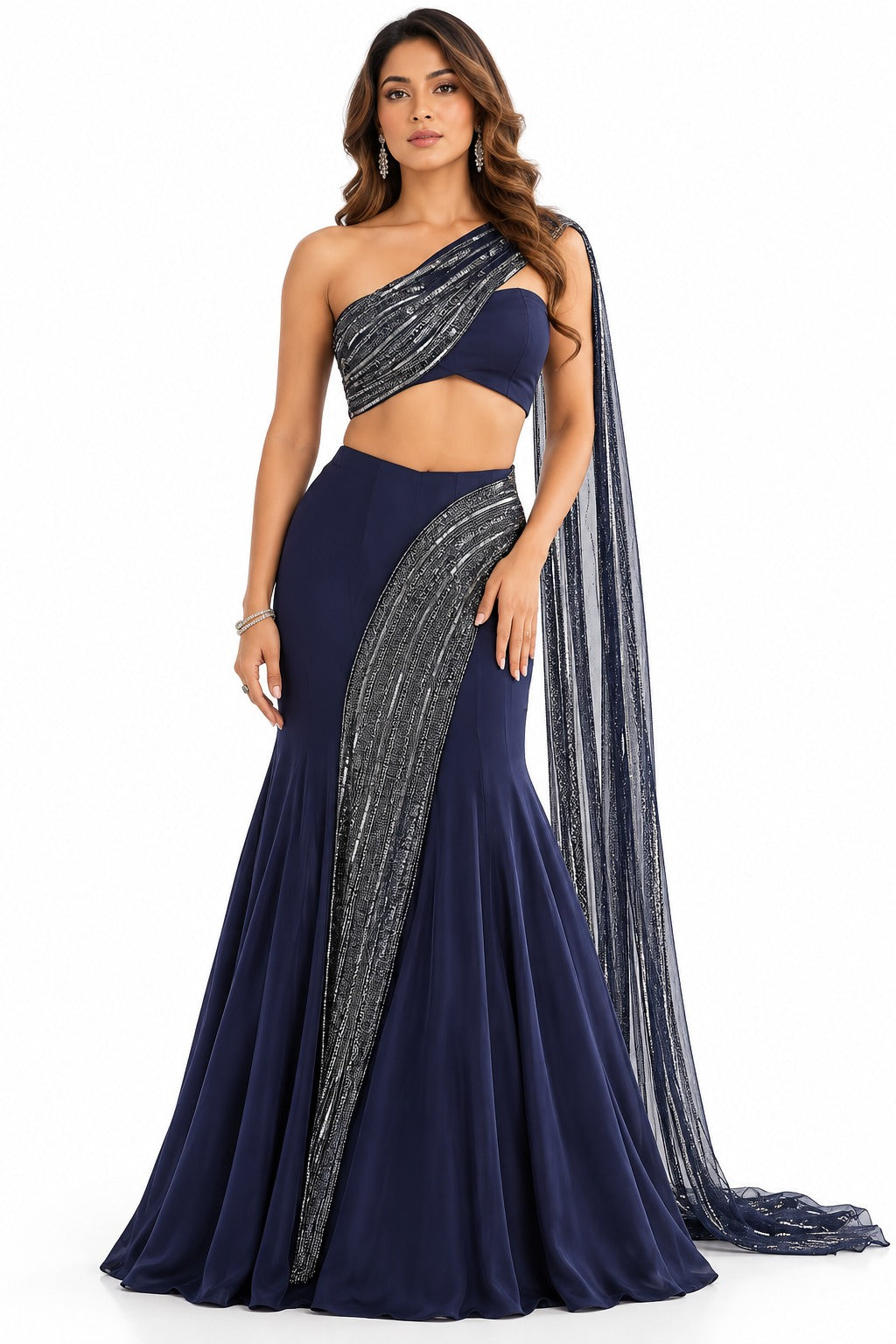 Midnight Sapphire Draped Gown