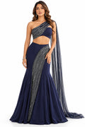 Midnight Sapphire Draped Gown