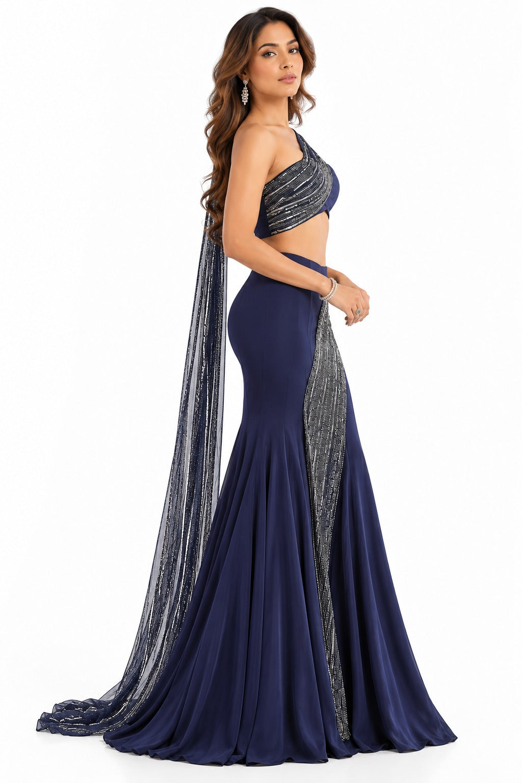 Midnight Sapphire Draped Gown