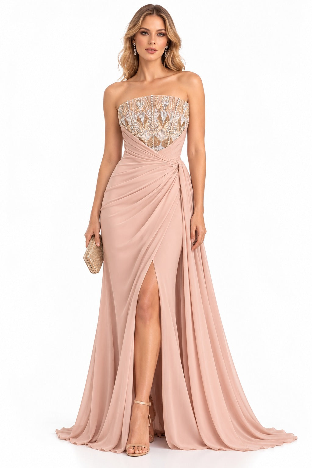 Blush Royale Embellished Draped Gown