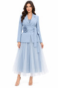 Azure Bloom Draped Blazer Gown
