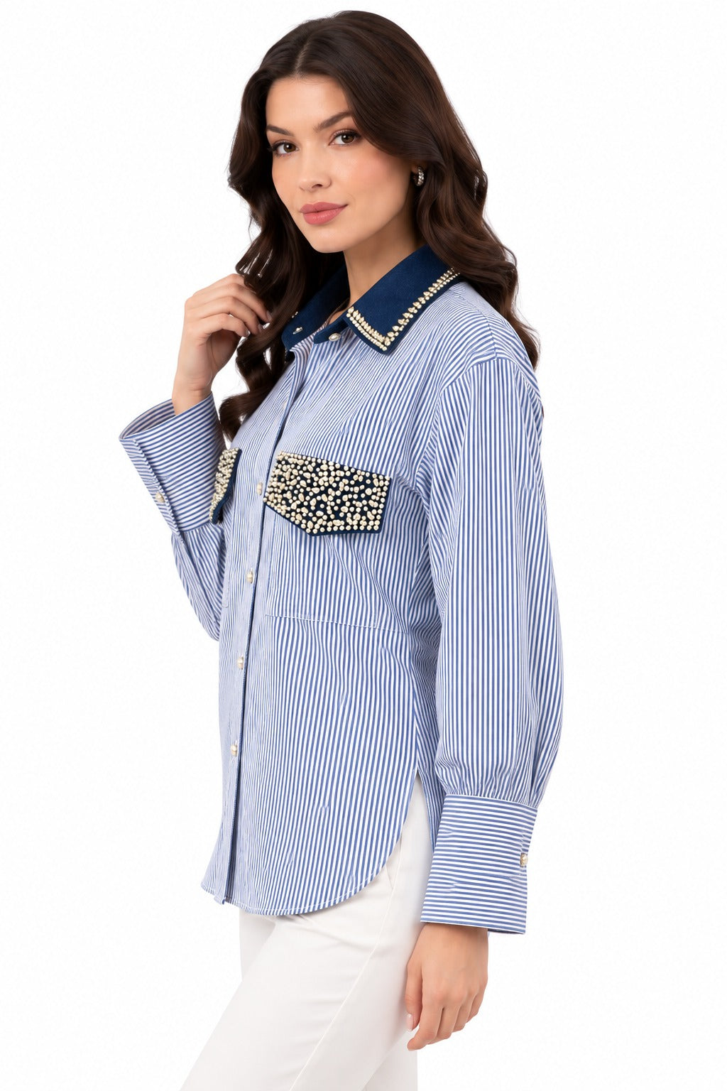 Azure Royale Embellished Pinstripe Shirt