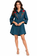 Rosé Botanica Embroidered Shirt Dress