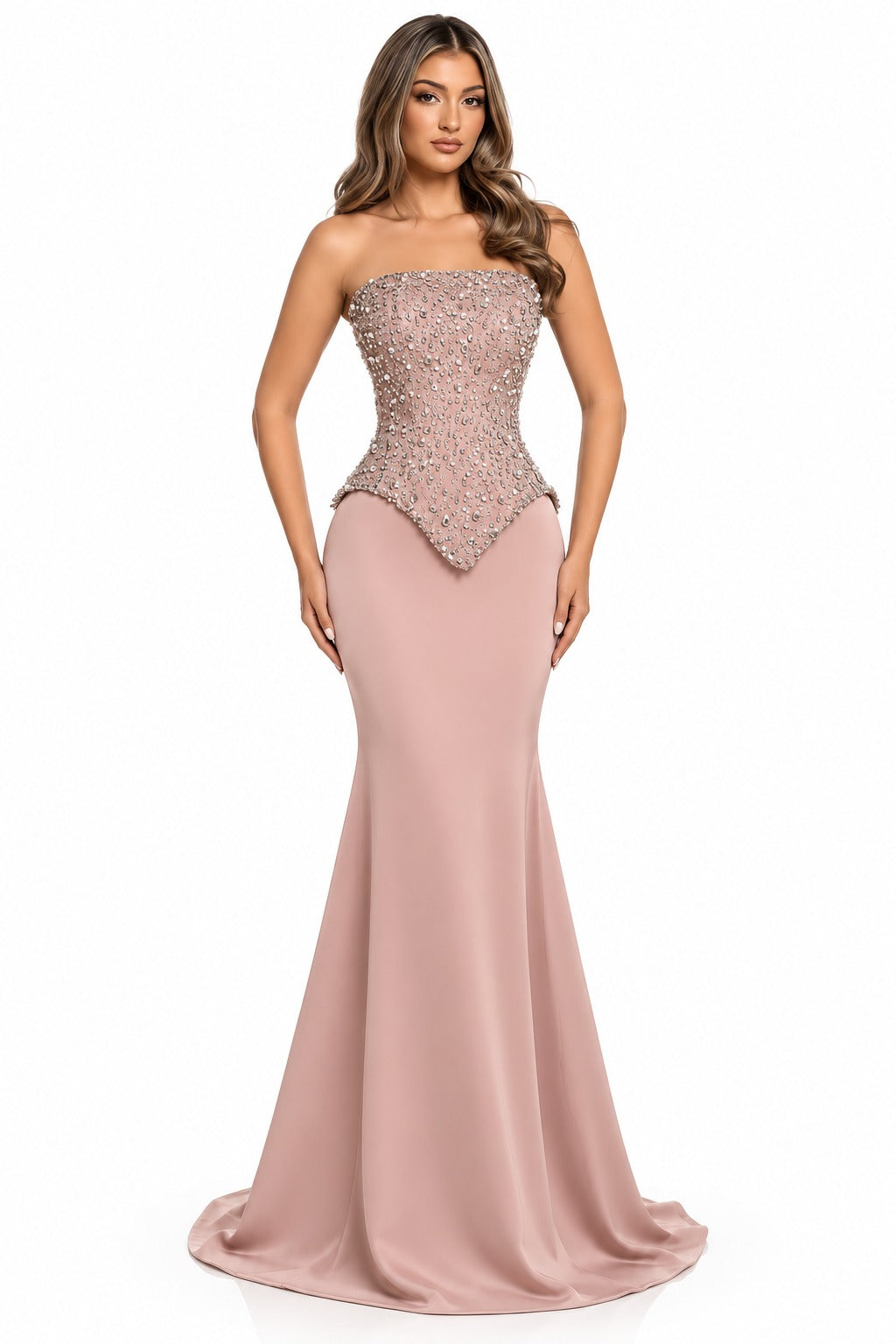 Blush Élan Crystal Corset Gown