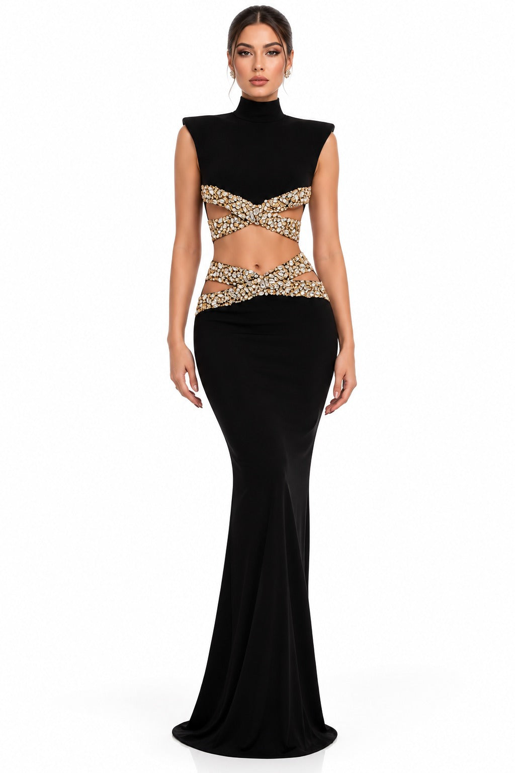 Noir Éclat Crystal Sculpted Gown