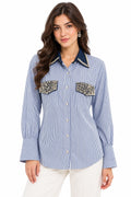 Azure Royale Embellished Pinstripe Shirt