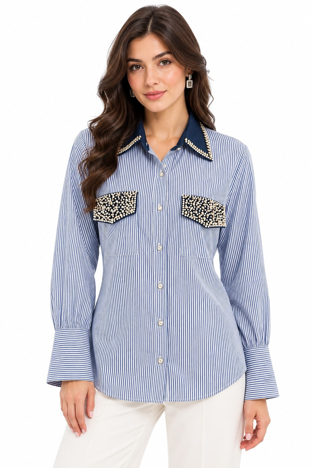 Azure Royale Embellished Pinstripe Shirt