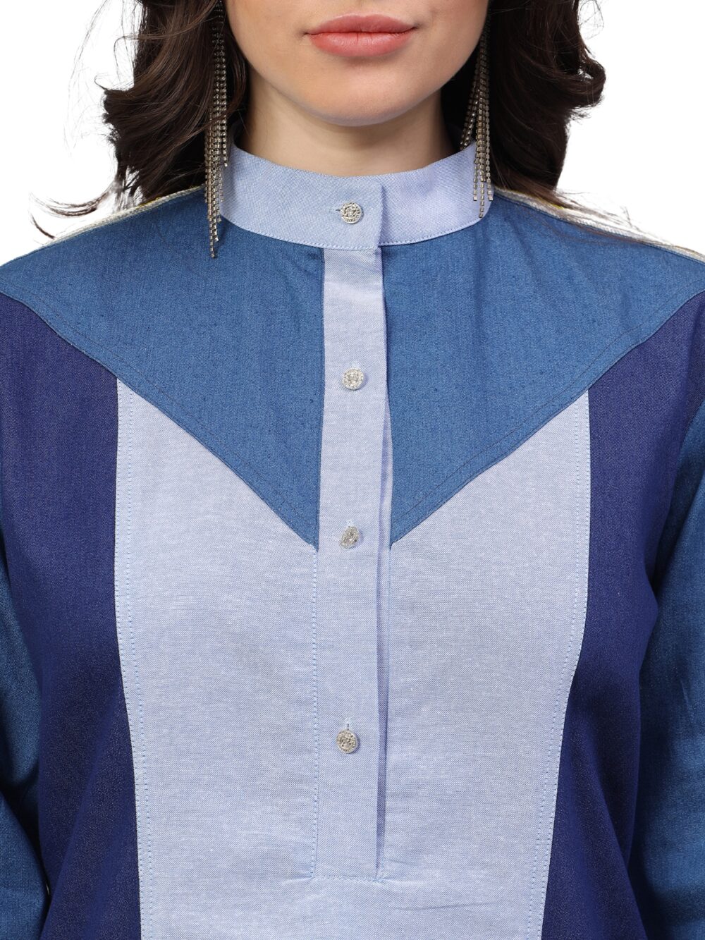 Denim Block Dress with Sequins Detailings - Image 6