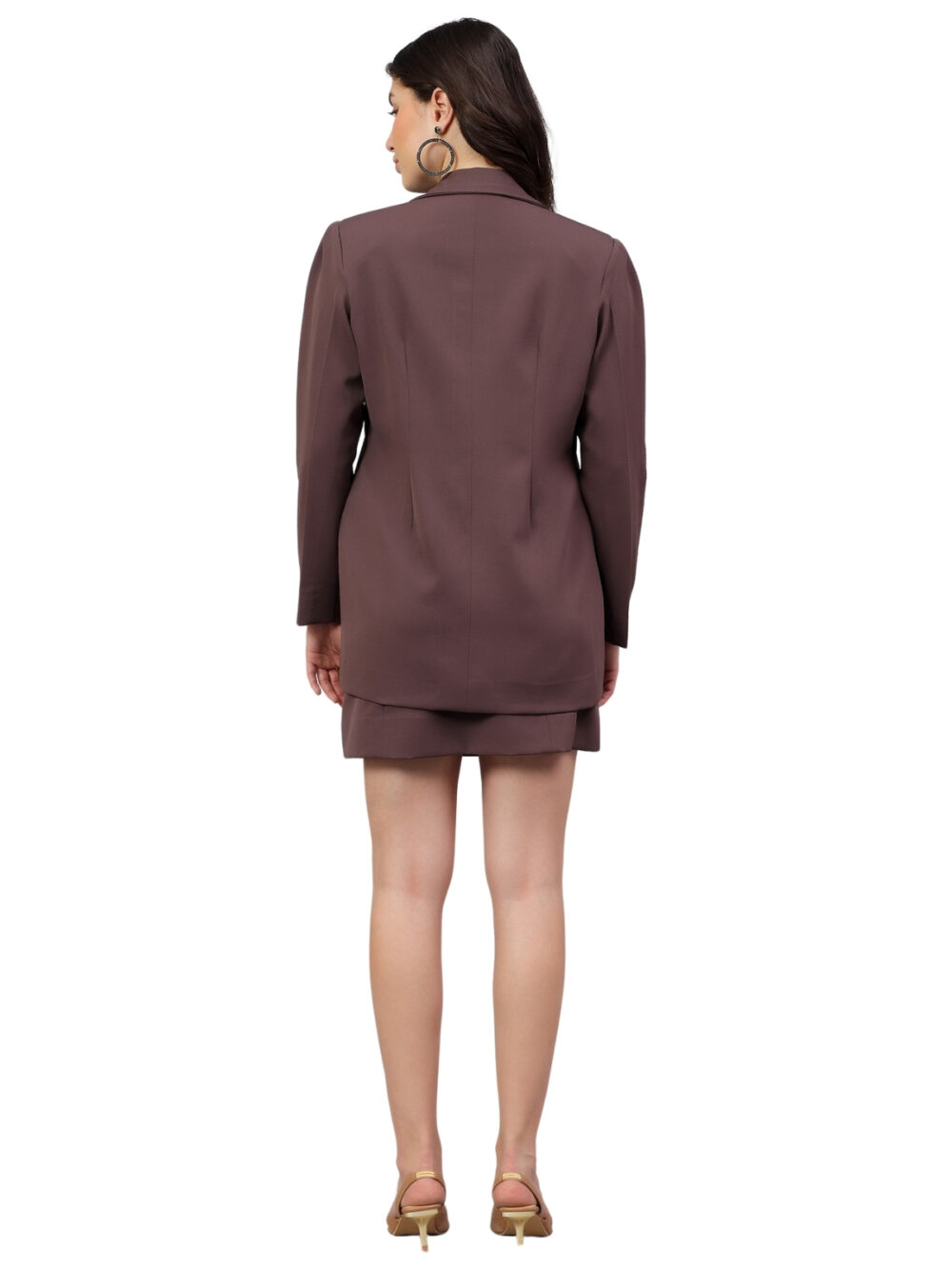 Mocha Brown 3D Embroidery Blazer with Skirt - Image 4