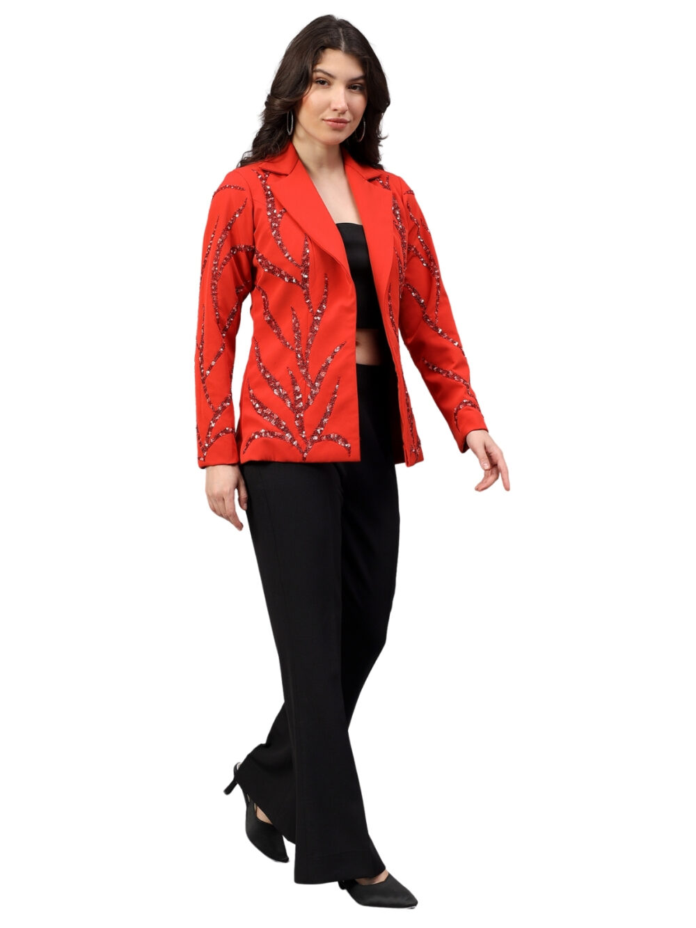 Orange Embellished Blazer - Image 2