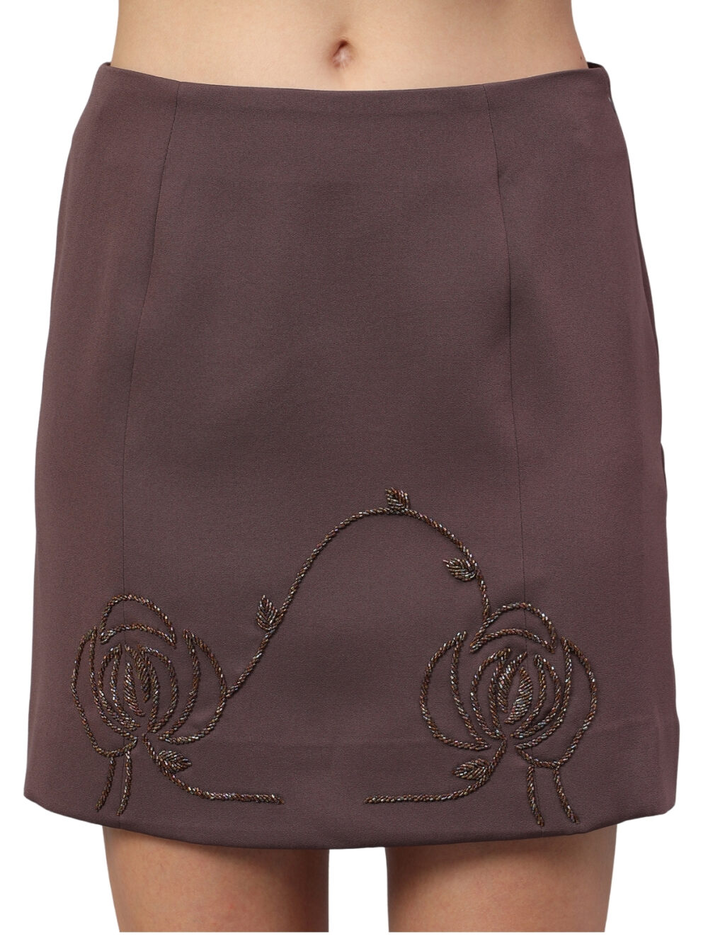 Mocha Brown 3D Embroidery Blazer with Skirt - Image 2