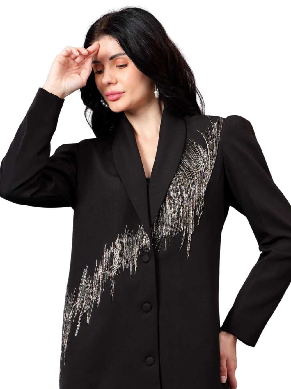 Black Hand Embellished Blazer Dress - Image 2