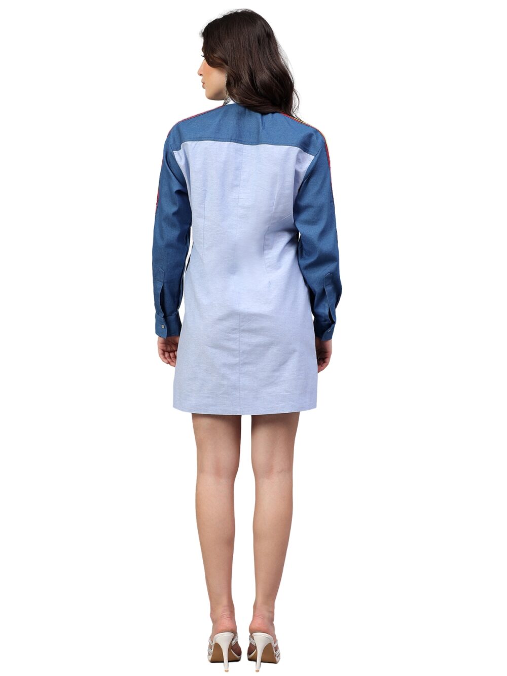 Denim Block Dress with Sequins Detailings - Image 5