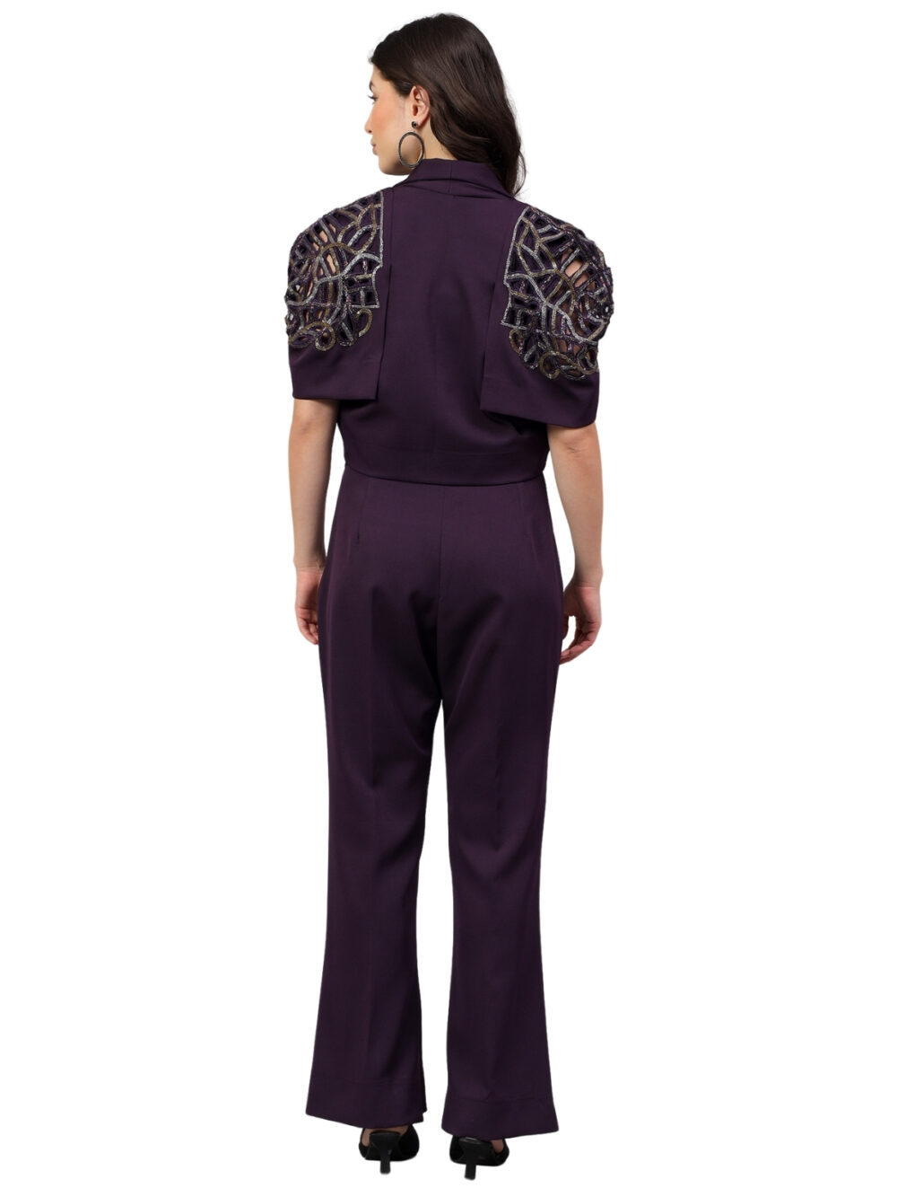 Wine Blazer Set with Sleeves Detailings - Image 5
