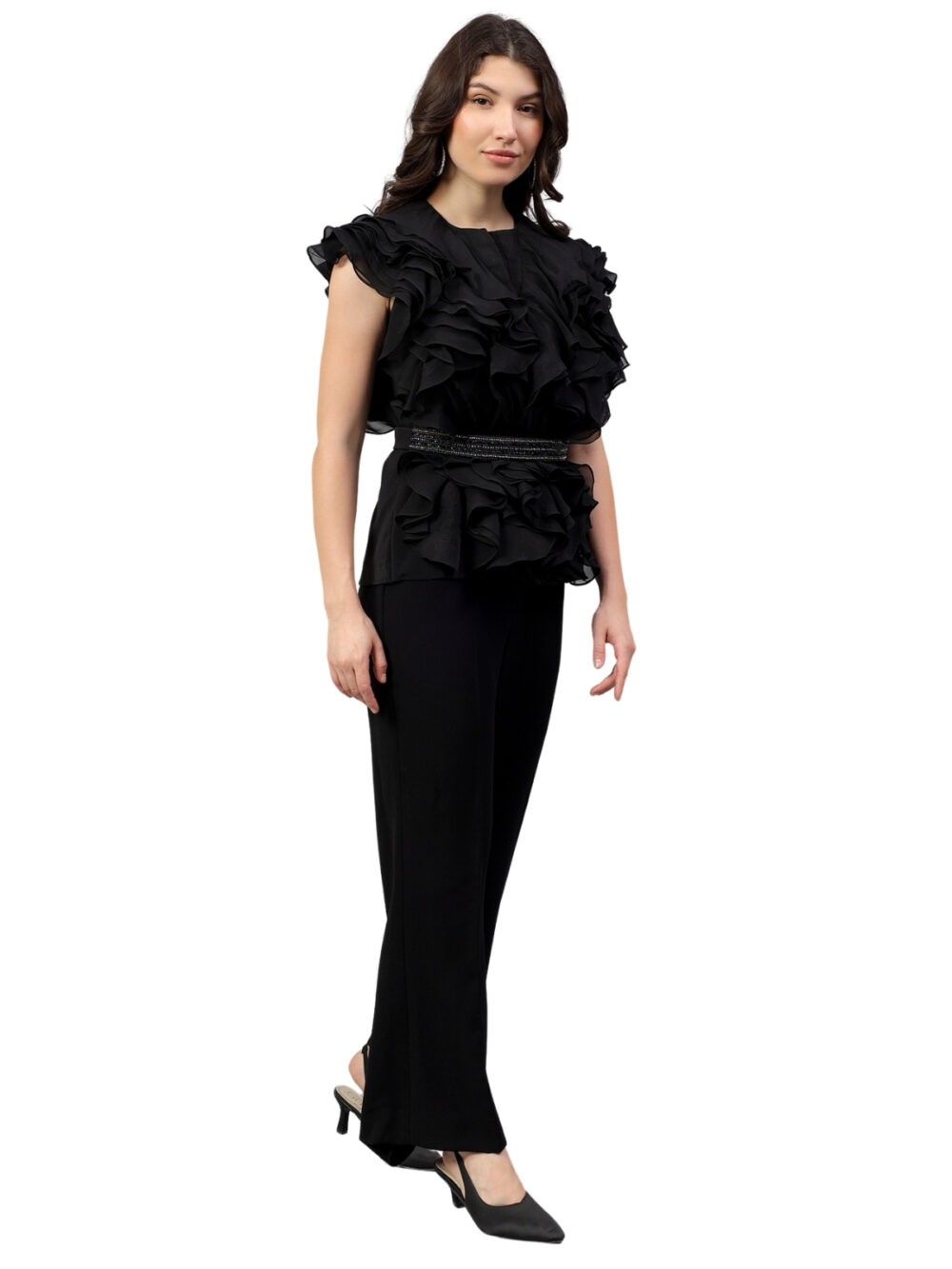 Organza Ruffled Top with Bell Bottom Pants - Image 4