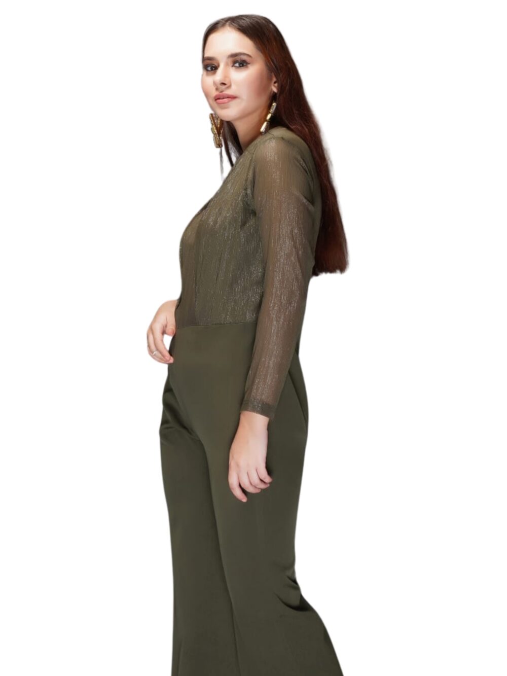 Olive Jumpsuit with Shimmer Yoke Line - Image 4