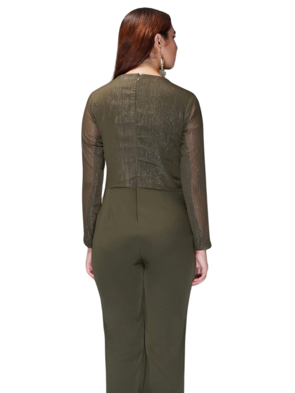 Olive Jumpsuit with Shimmer Yoke Line - Image 2