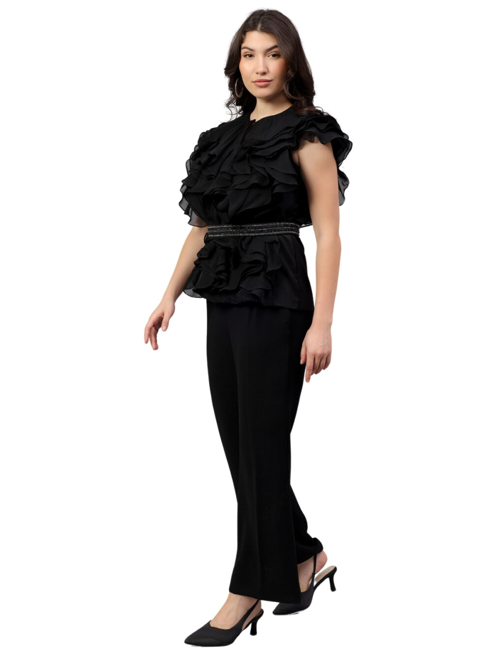 Organza Ruffled Top with Bell Bottom Pants - Image 2