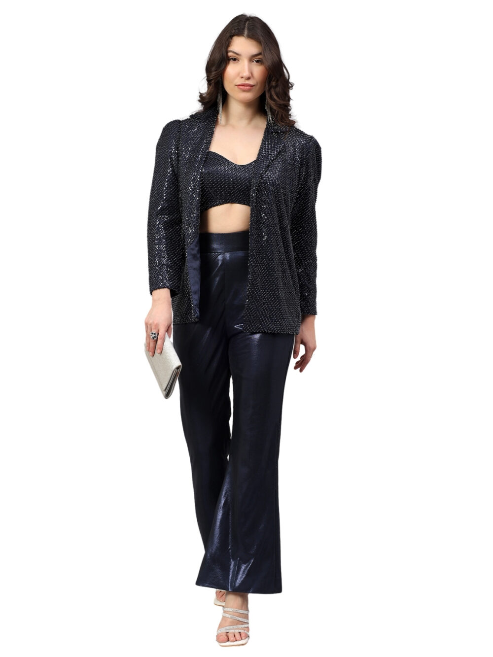 Navy Embellished Blazer Set