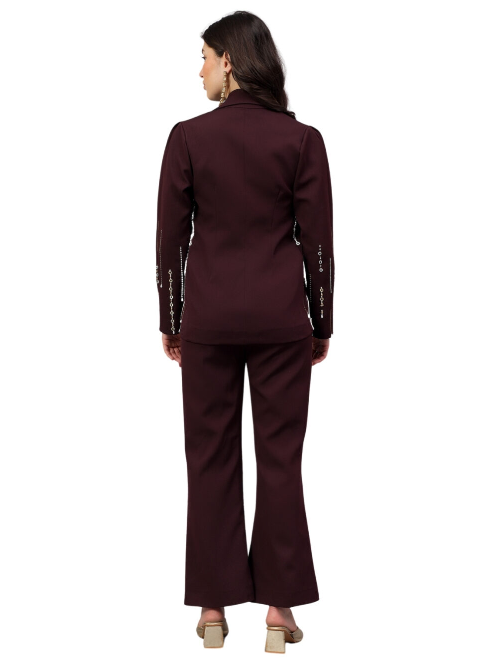 Wine Blazer Set with Gold Embellishments - Image 3