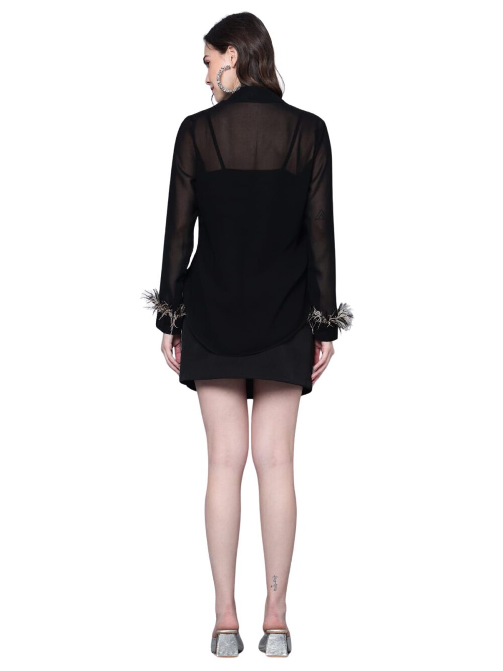 Black Shirt with Feathers & Hand Embroidered Skirt - Image 3