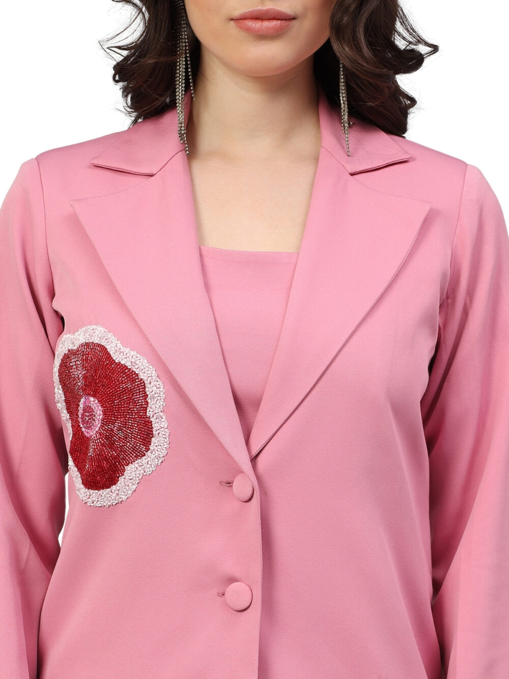 Blush Pink Blazer Set with Flower Embellishments - Image 4