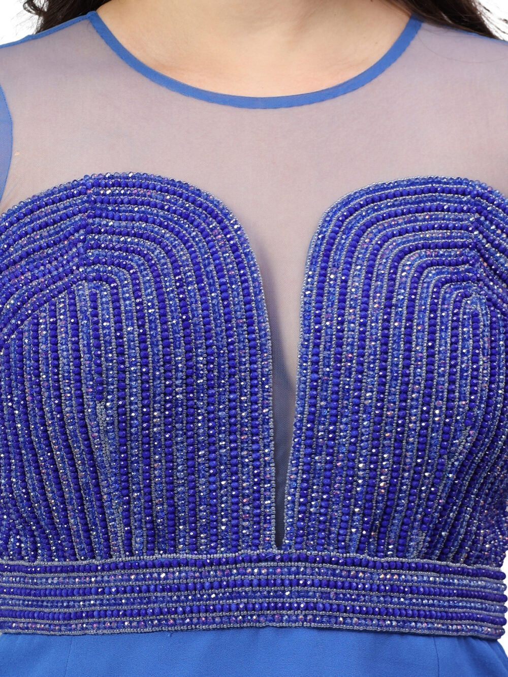 Electric Blue Mesh Dress with Embellishments - Image 3