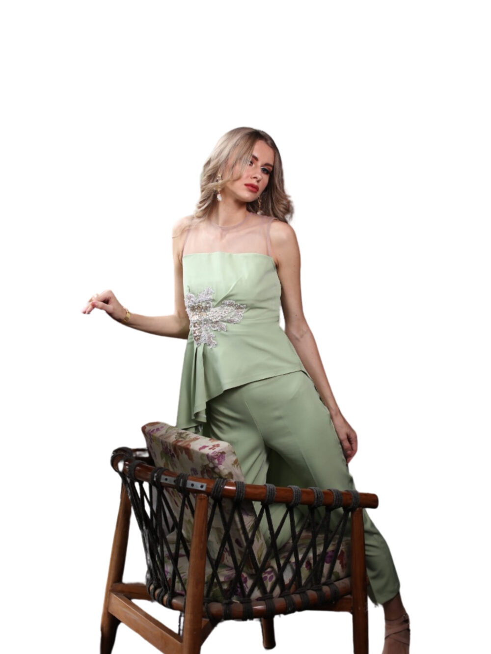 Pista Colour Co-ord Set with Hand Embroidery Detailings - Image 2