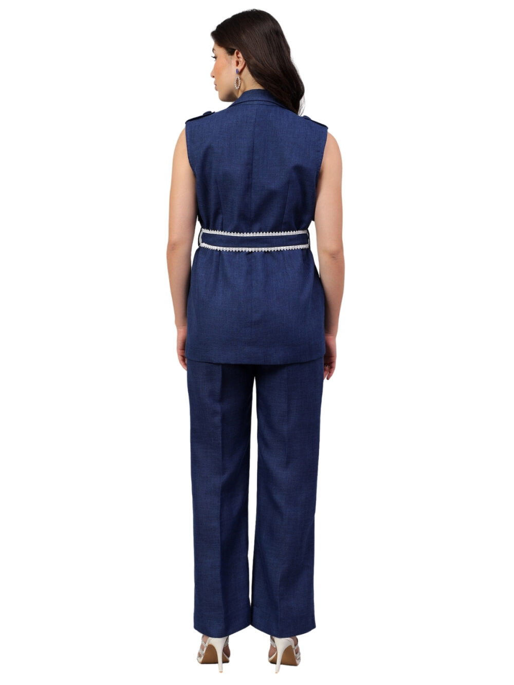 Blue Linen Set with Pearl Embellished Belt - Image 5