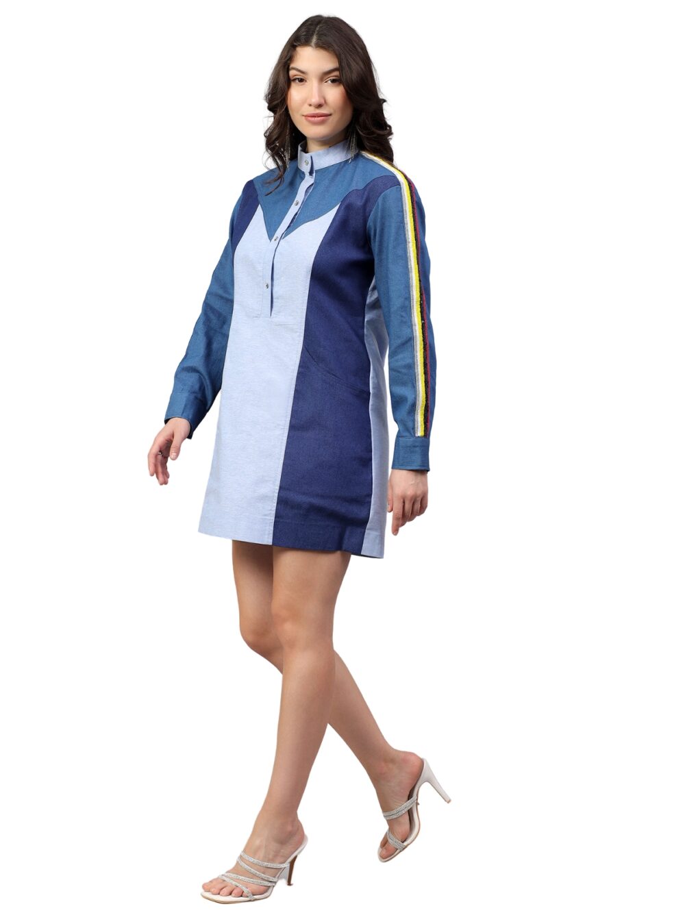 Denim Block Dress with Sequins Detailings - Image 2