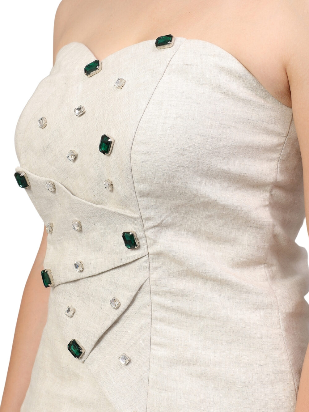 Pure Linen Set with Emerald & Rhinestone Detailings - Image 2