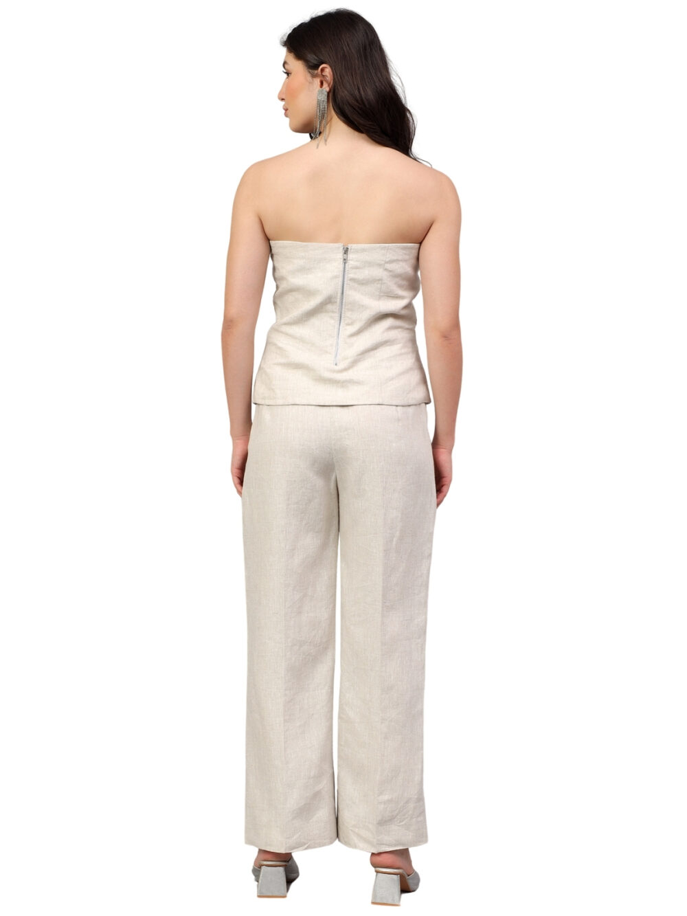 Pure Linen Set with Emerald & Rhinestone Detailings - Image 5