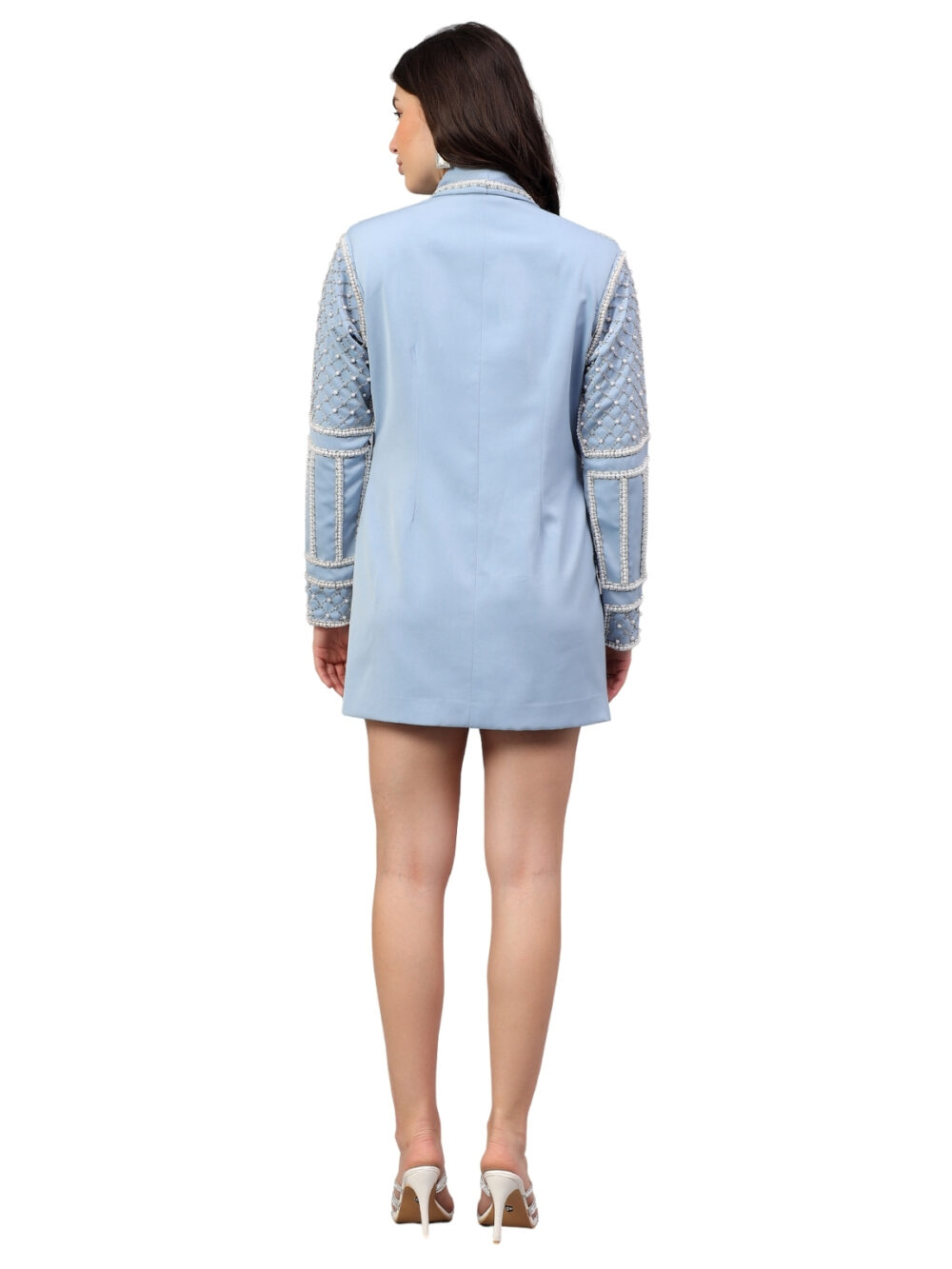 Powder Blue Embellished Blazed Dress - Image 4