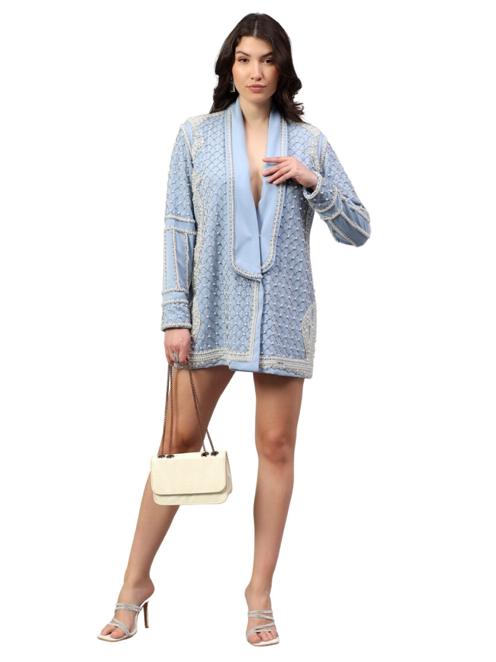 Powder Blue Embellished Blazed Dress