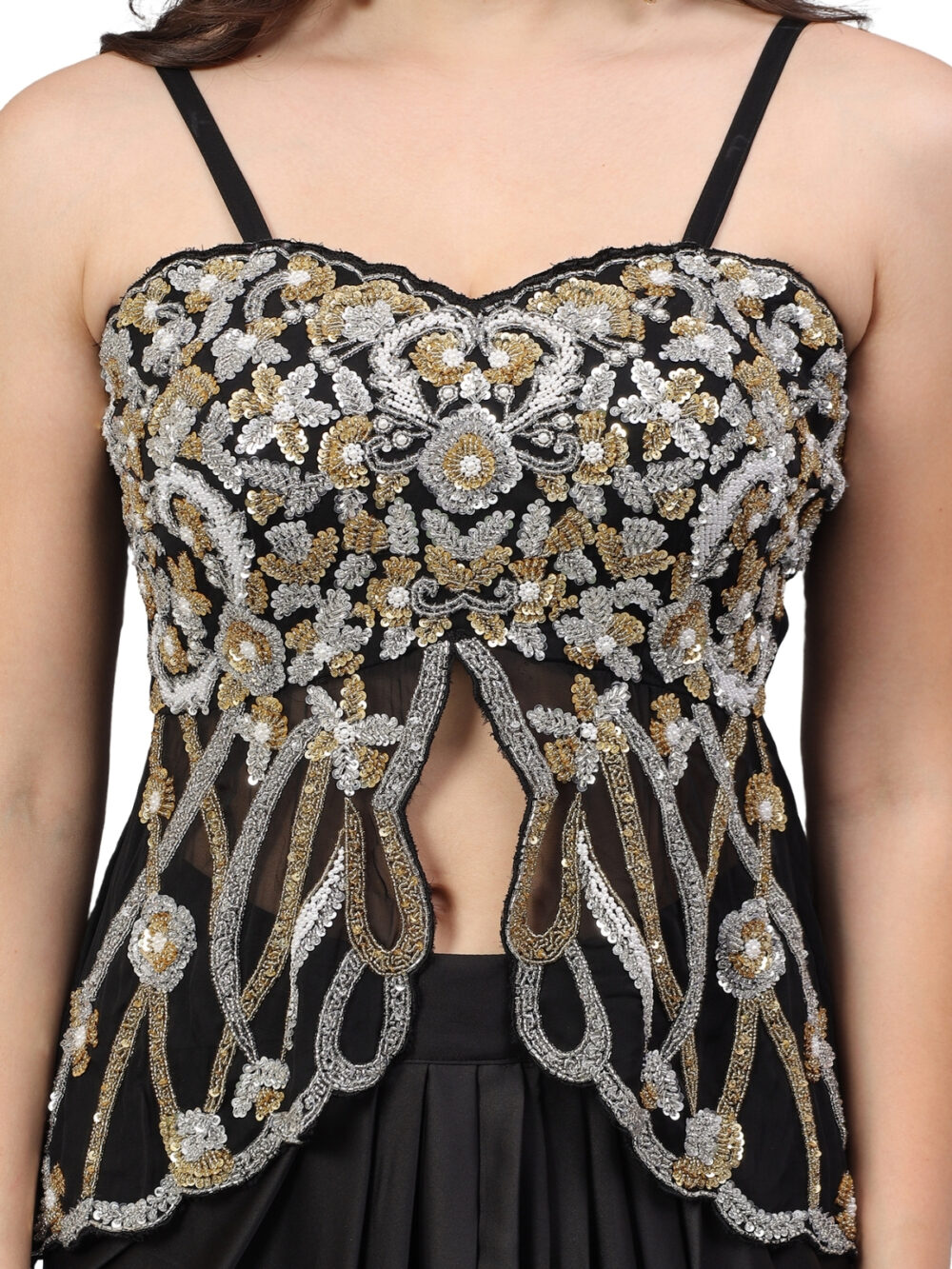 Black Drape with Embellished Blouse and Dupatta - Image 3