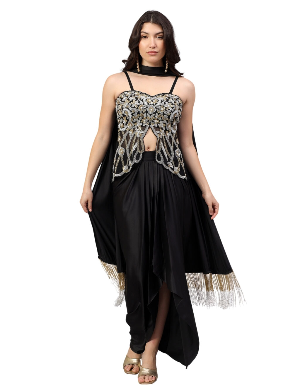 Black Drape with Embellished Blouse and Dupatta