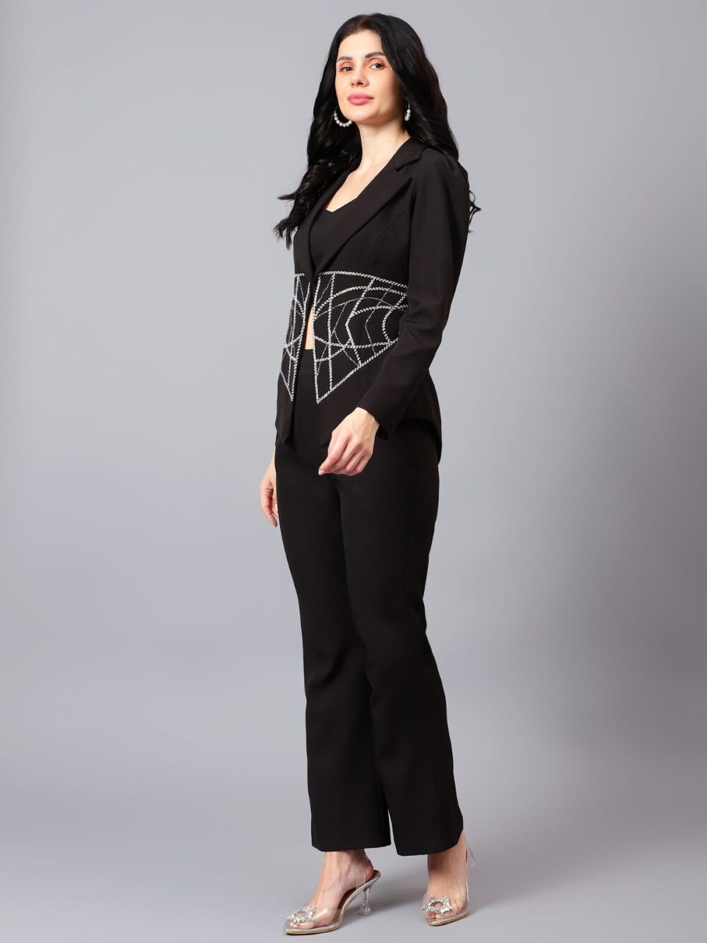 Power Shoulder Blazer Set with Waist Embroidery - Image 6