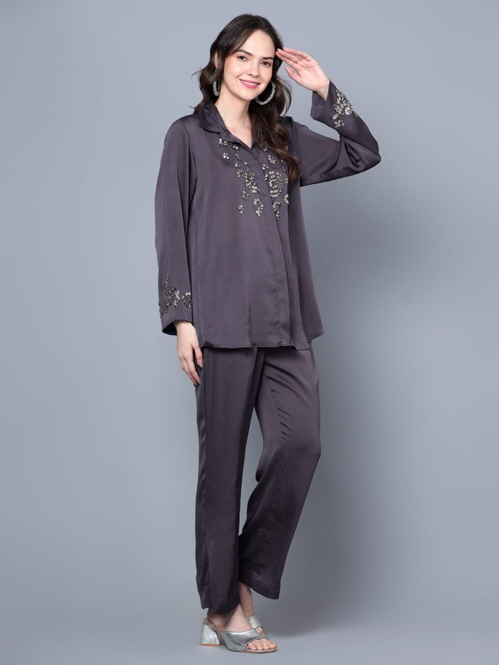 Grey Coord Set with Neckline Detailing