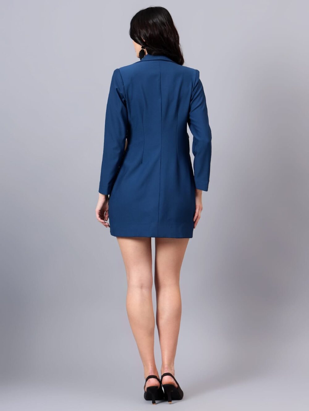 Teal Hand Embellished Waist Cut Dress - Image 5
