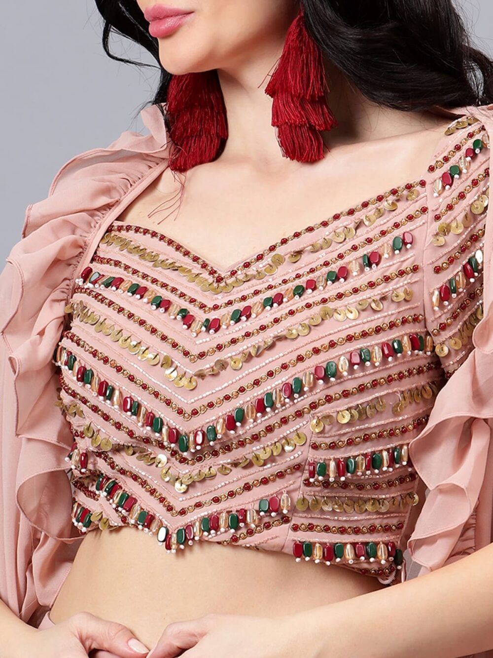 Pink Gemstone Embroidered Lehenga Set - Image 2