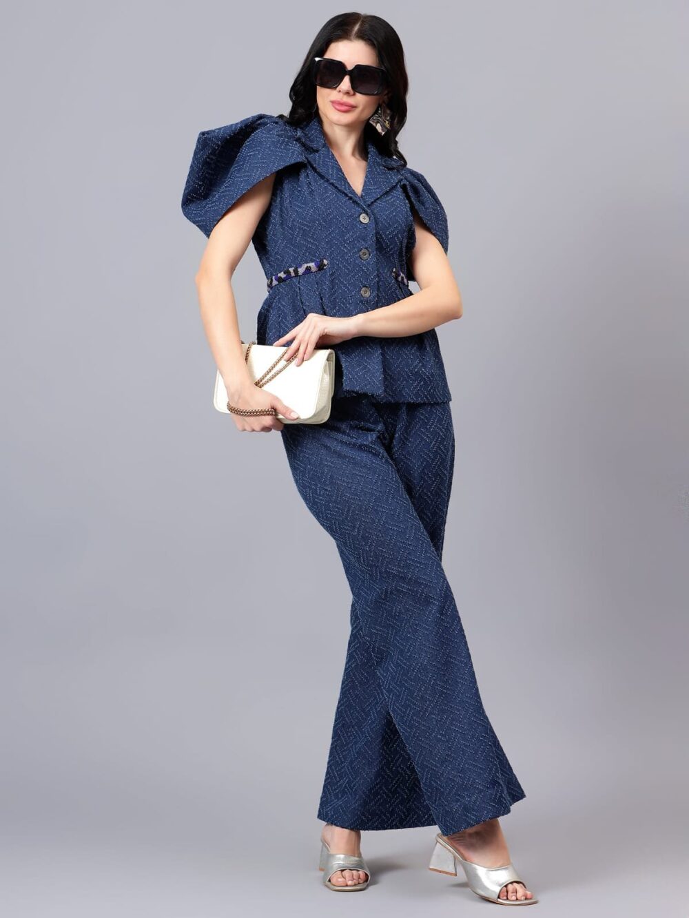Denim Set with Waist Embroidery
