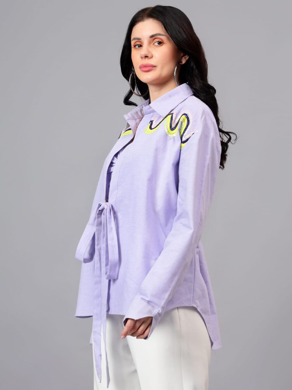 Cotton Embellished Shirt with Bustier - Image 5