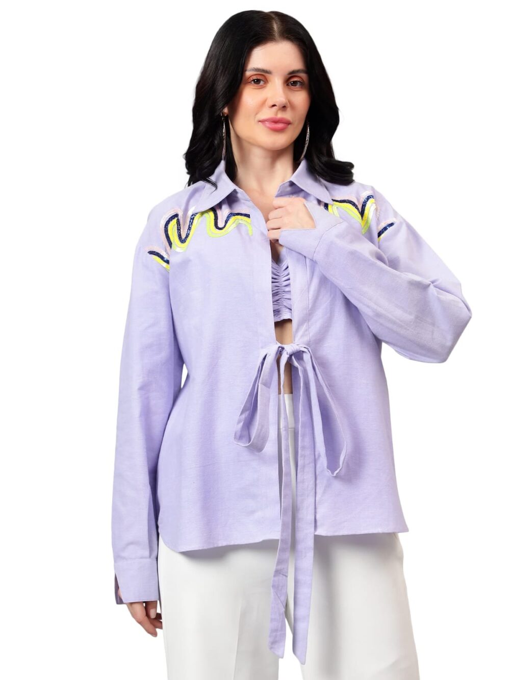 Cotton Embellished Shirt with Bustier - Image 2