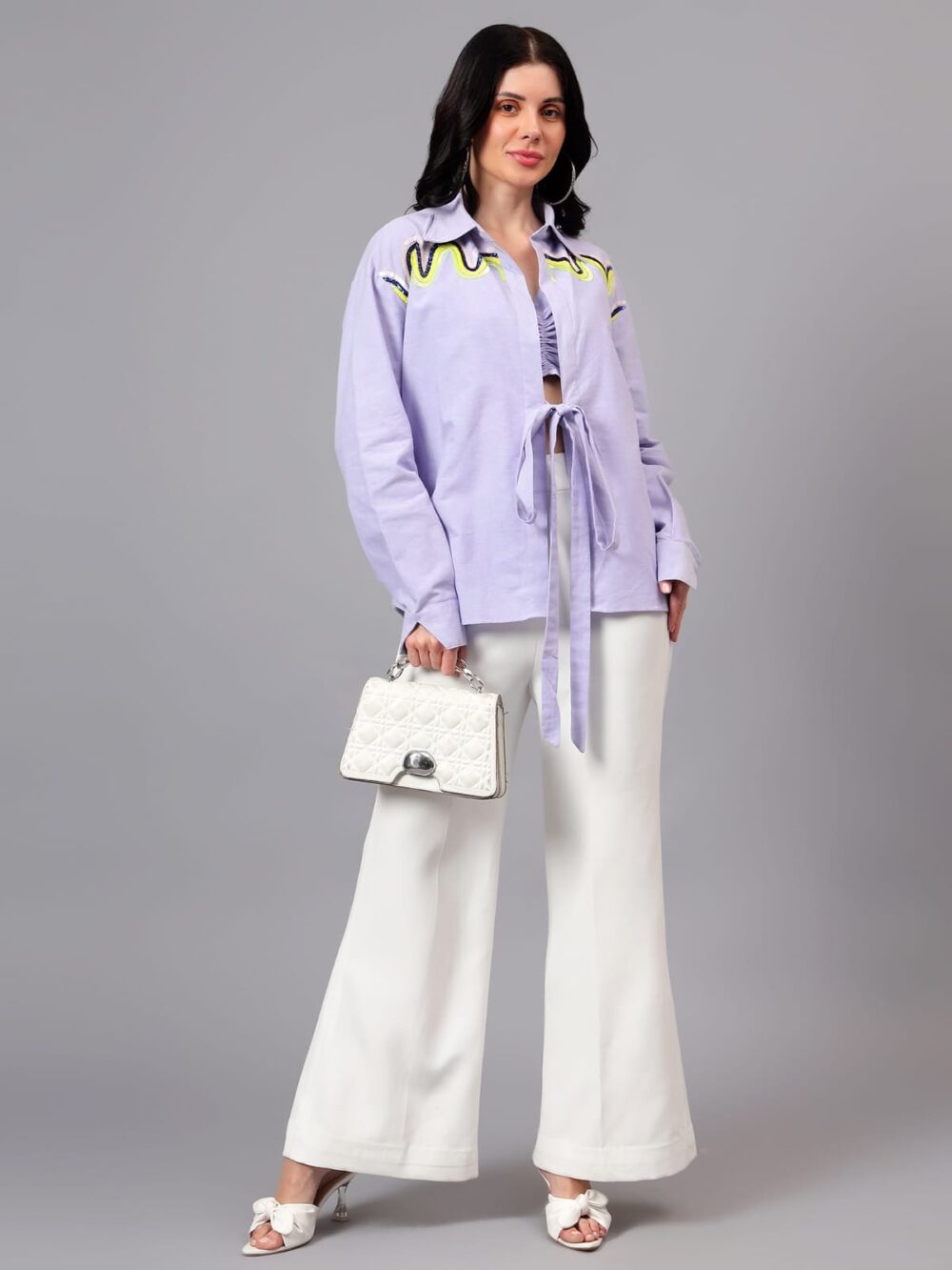 Cotton Embellished Shirt with Bustier